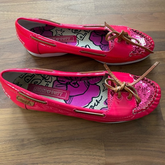 COACH Poppy cherry neon pink sequins loafers - Picture 2 of 12